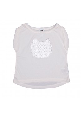 Berry wear молочная футболка с кошечкой для девочки 402-01